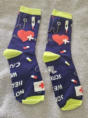Novelty Nurse Crew Socks - Navy & Lime